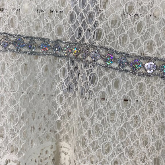 Arrianna by Howard's Ivory Sheer Lace Long Sleeve Top Women's Size Small Medium - Picture 2 of 11